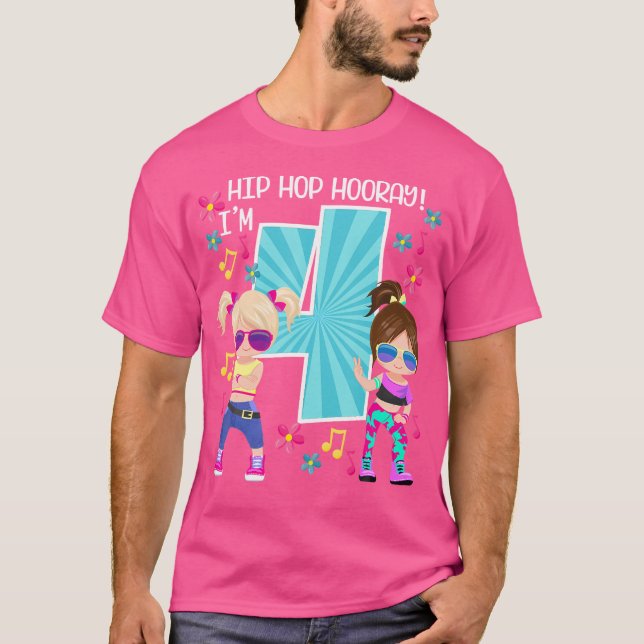 Camiseta Hip Hop Hooray Eu Sou 4 Crianças Saltos De Anivers (Frente)