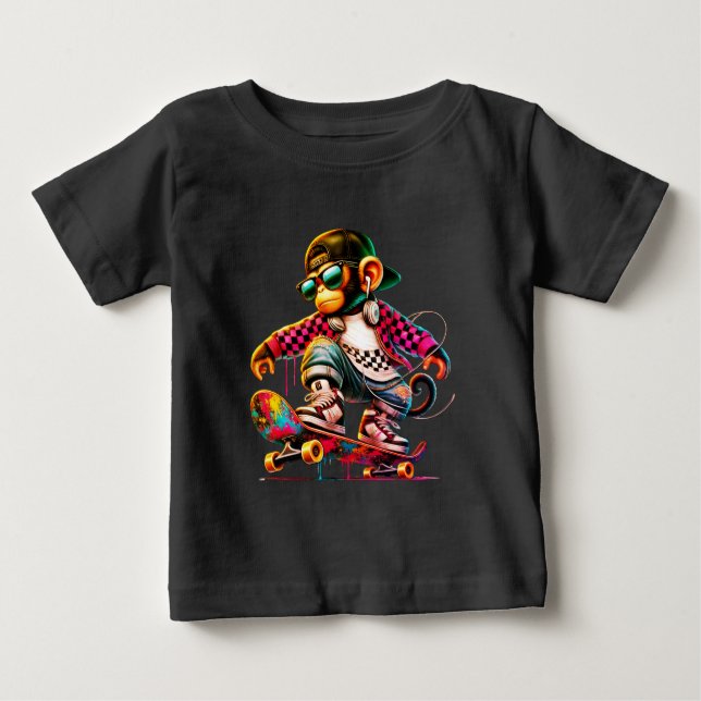 Camiseta Hip-Hop Monkey on Wheels: Bold Streetwear for Tren (Frente)