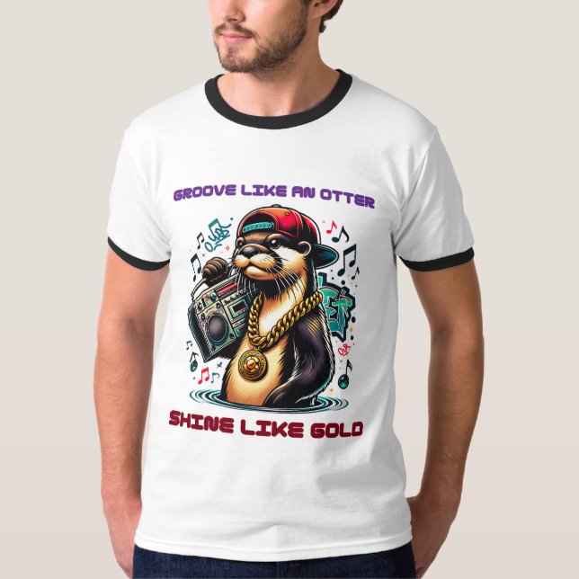 Camiseta Hip Hop Otter com Boombox e Cadeia Dourada (Frente)