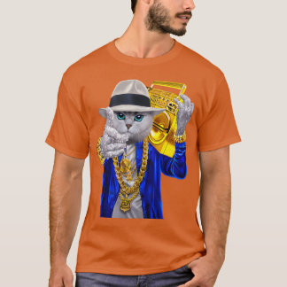 Camiseta Hip Hop Rapper Cat in Fedora Hat Carrying Music fa