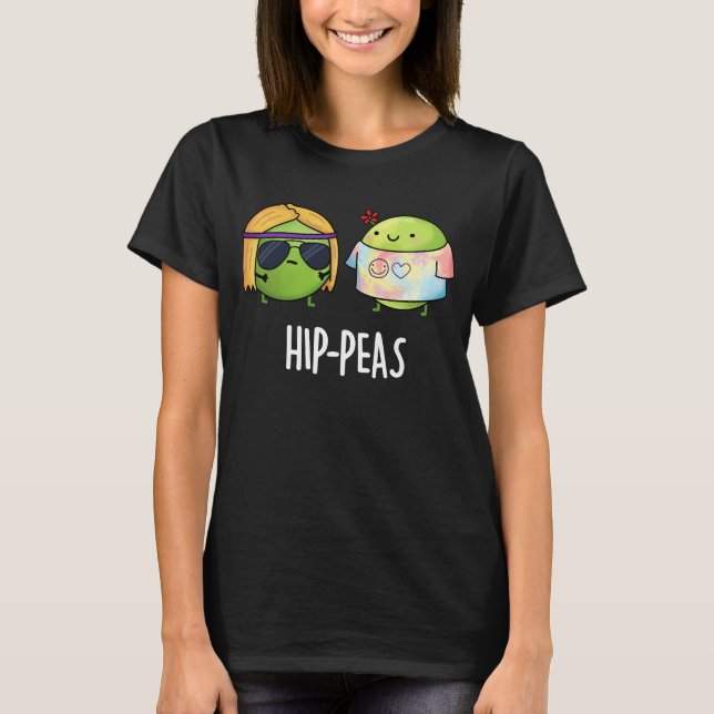 Camiseta Hip-peas Engraçado Hippie Peas Pun Dark BG (Frente)