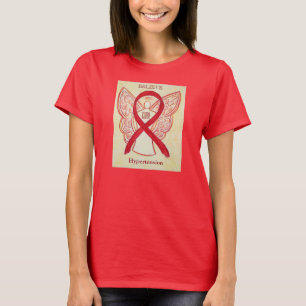 Camiseta Hipertensão Vermelha Sensibilização Fita Anjo Cami