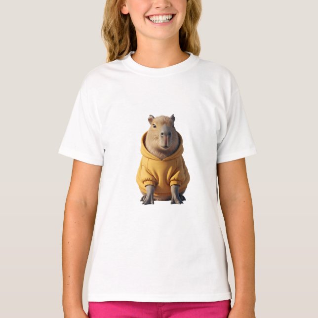 Camiseta Hipopótamo Alegre com Capuz Amarelo para Crianças (Frente)