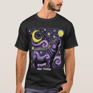 Camiseta Hipopótamo Artístico Girando Céu Noturno Estrelado