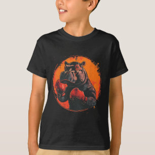 Camiseta Hipopótamo Boxeador Com Luvas de Boxe Kickboxing B