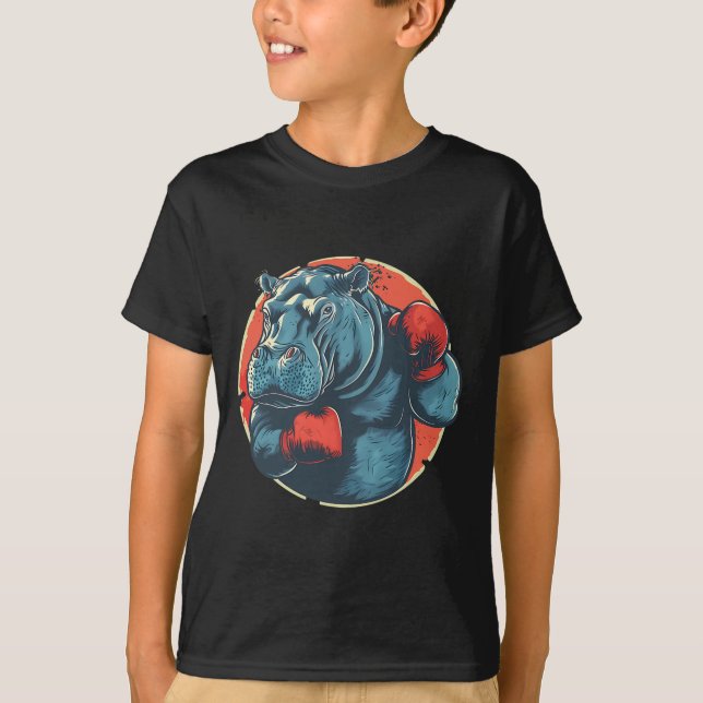 Camiseta Hipopótamo Boxeador Com Luvas de Boxe Kickboxing E (Frente)