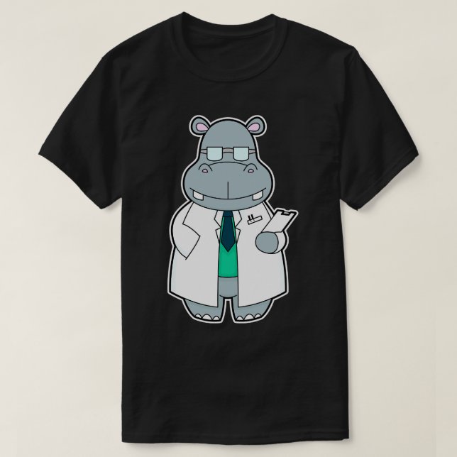 Camiseta Hipopótamo como Médico com Jaleco (Frente do Design)
