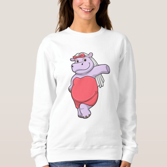 Camiseta Hipopótamo como Noiva com Véu e Laço (Frente)