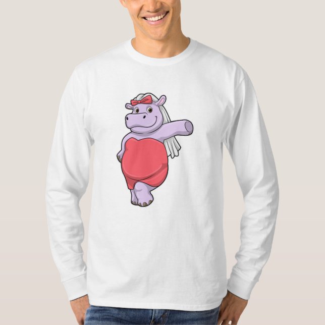 Camiseta Hipopótamo como Noiva com Véu e Laço (Frente)