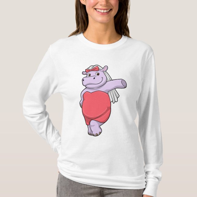 Camiseta Hipopótamo como Noiva com Véu e Laço (Frente)