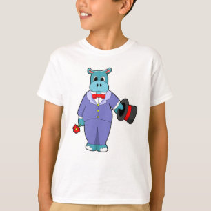 Camiseta Hipopótamo como Noivo com Terno & Rosa