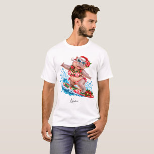 Camiseta Hipopótamo de Natal de Surfe Biquíni na prancha de