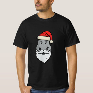 Camiseta hipopótamo engraçado com barba de papai noel e cha