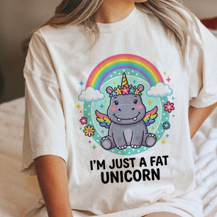 Camiseta Hipopótamo Engraçado Unicórnio Gordo Arco-íris Ani