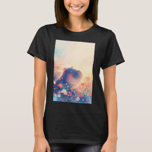 Camiseta Hipopótamo Feliz em uma Campina Sonhadora