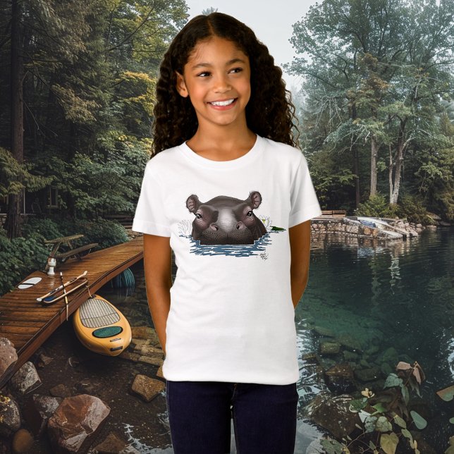 Camiseta Hipopótamo Lótus Branco Azul (Criador carregado)