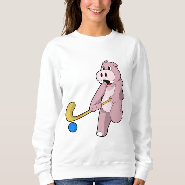 Camiseta Hipopótamo no hóquei com taco de hóquei (Frente)