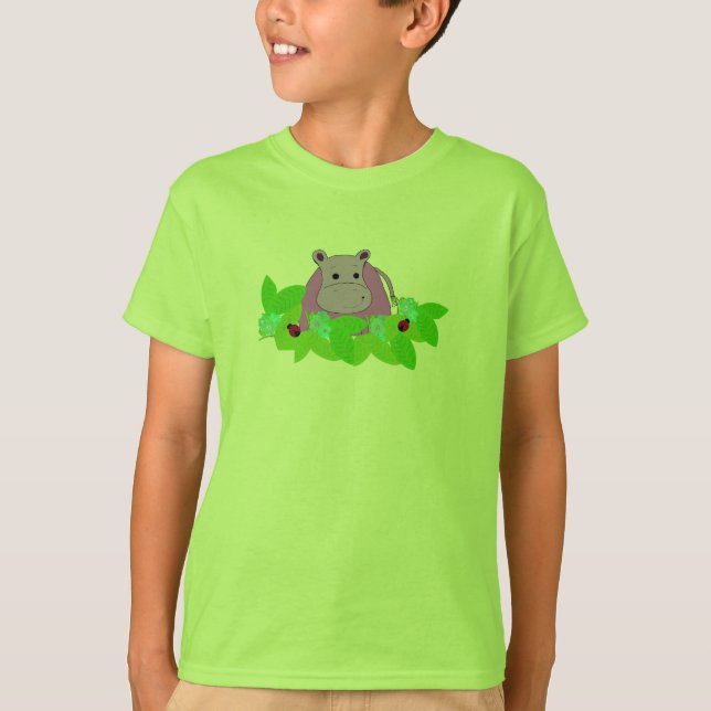 Camiseta Hipopótamo Roxo com Joaninhas (Frente)