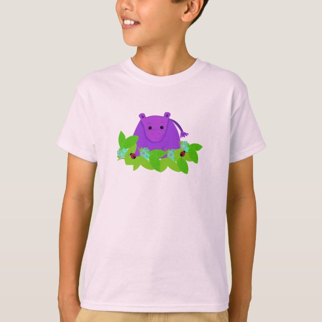 Camiseta Hipopótamo Roxo com Joaninhas (Frente)