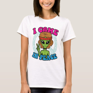 Camiseta Hippie Alienígena Eu Vim Em Sinal De Paz Trippy Pe