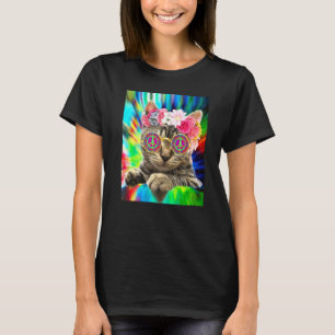 Camiseta Hippie Cat Groovy Tie Dye Festival de Sinais de Pa