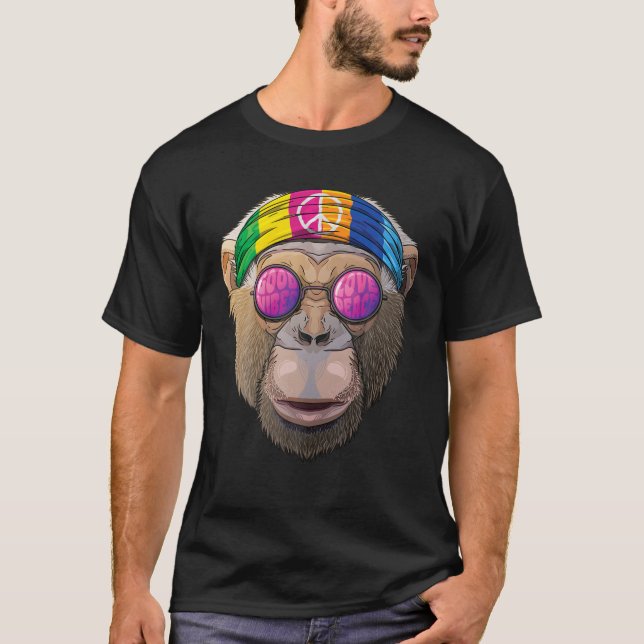 Camiseta Hippie Chimpanzee Love Sinal 70S Hippie Chimp (Frente)