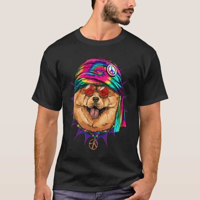 Camiseta Hippie Chow Chow Tie Dye Peace Sign Psychedelic Do (Frente)