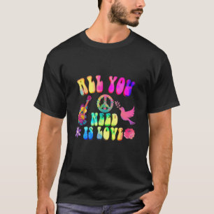 Camiseta Hippie Costume Sinal de Paz Love 60s 70s Party Men