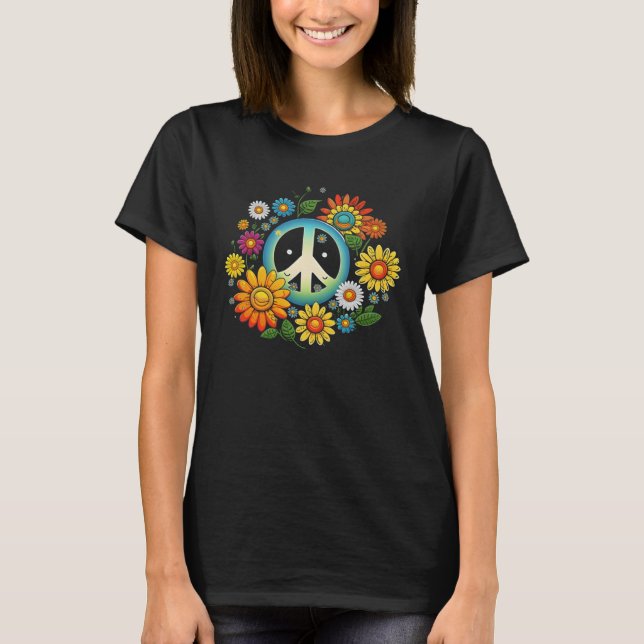 Camiseta Hippie Daisy Peace Sign Retro Flower Sunflower   2 (Frente)