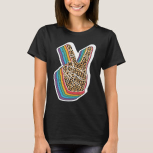 Camiseta Hippie de Impressão Leopardo com Sinal de Paz