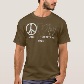 Camiseta Hippie Design Peace Love Rock N Roll Concert Banda