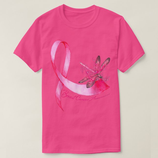 Camiseta Hippie Dragonfly Pink Fita Cancer Mama Awarene (Frente do Design)