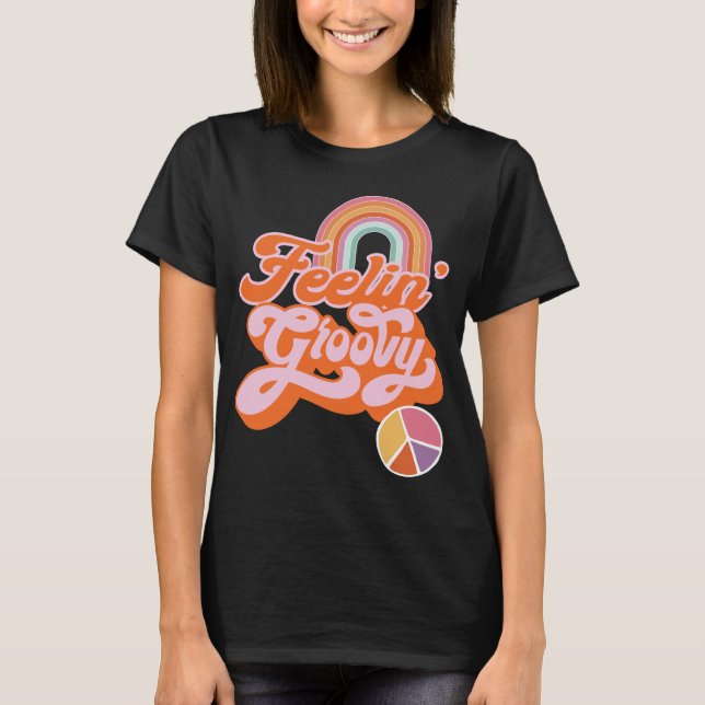 Camiseta Hippie Feelin' Groovy Rainbow Sinal de Paz (Frente)