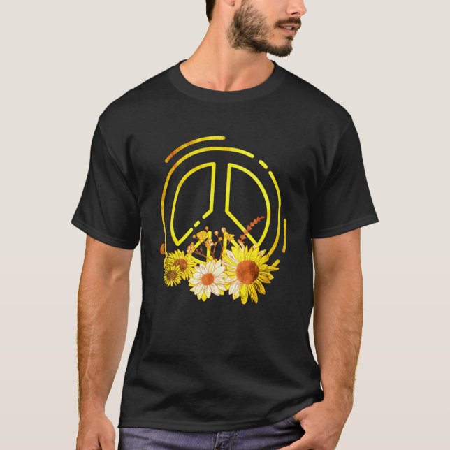 Camiseta Hippie Flowers Peace Sign Retro Sunflowers Girl Wo (Frente)