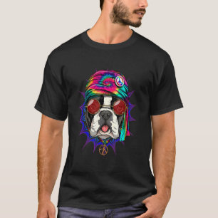Camiseta Hippie French Bulldog Tie Dye Sinal de Paz Psyched