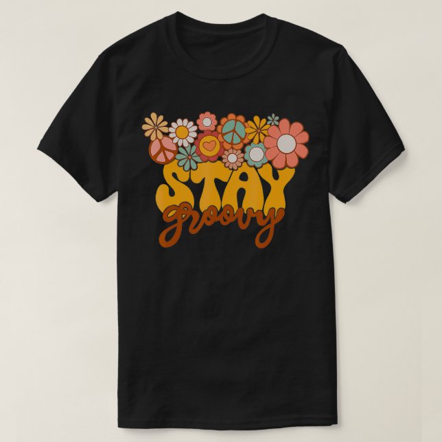 Camiseta Hippie Girassol Retroativo Permaneça Em Groovy Pos (Frente do Design)