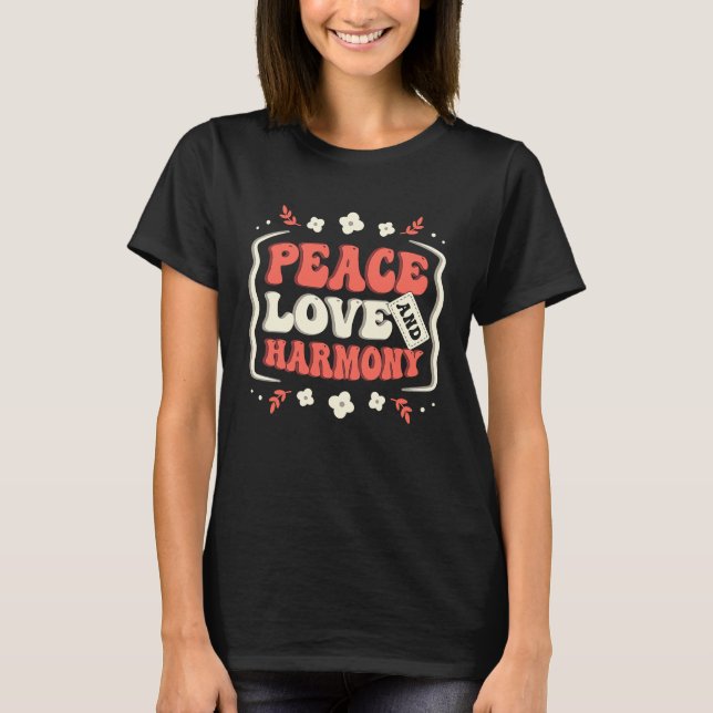 Camiseta Hippie  Groovy FlowerPower Woodstock Bohemian Peac (Frente)