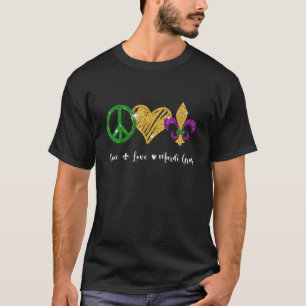 Camiseta Hippie Peace Love Mardi Gras Sinal de Paz Heart Fl