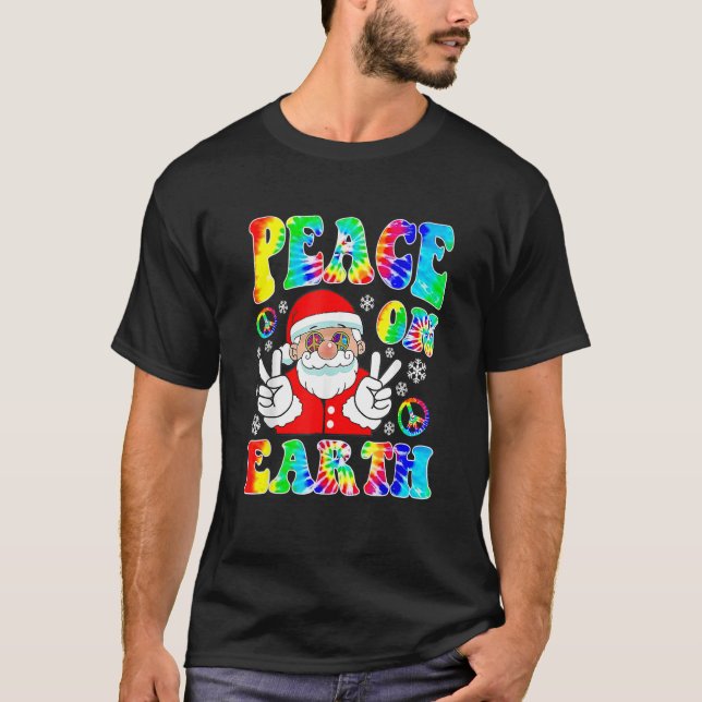 Camiseta Hippie Peace On Earth Boho Christmas Papai Noel P (Frente)