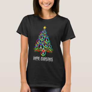 Camiseta Hippie Pine de Natal - Sinal de Paz em Árvore Corr