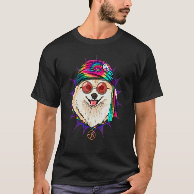 Camiseta Hippie Pomeranian Tie Dye Psychedelic D (Frente)