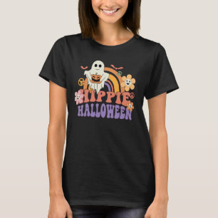 Camiseta Hippie Rainbow Halloween Ghost Pumpkin Retro Mulhe