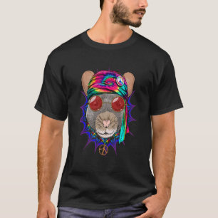 Camiseta Hippie Rat Mouse Tie Dye Sinal de Paz Psicodélico 