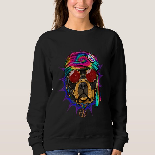 Camiseta Hippie Rottweiler Tie Dye Peace Sign Psychedelic D (Frente)