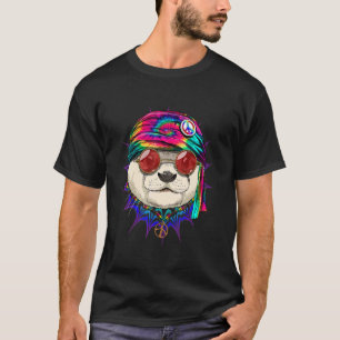 Camiseta Hippie Sea Otter Tie Dye Sinal de Paz Psicedélico 