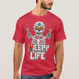 Camiseta Hippie Skeleton Dia de as Bruxas engraçado Pun Hum