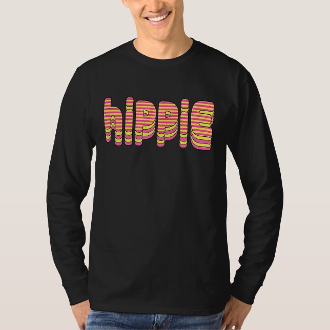 Camiseta Hippie Stacking Trippy 70s Style Psychedelic Vinta (Frente)