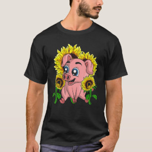 Camiseta Hippie Sunflower Cute Piglet Fazenda Animal Farmer