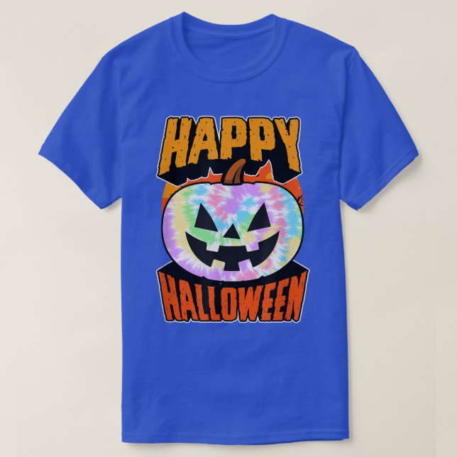 Camiseta Hippie Tie Dye Feliz Festa de Halloween Jack O Lan (Frente do Design)