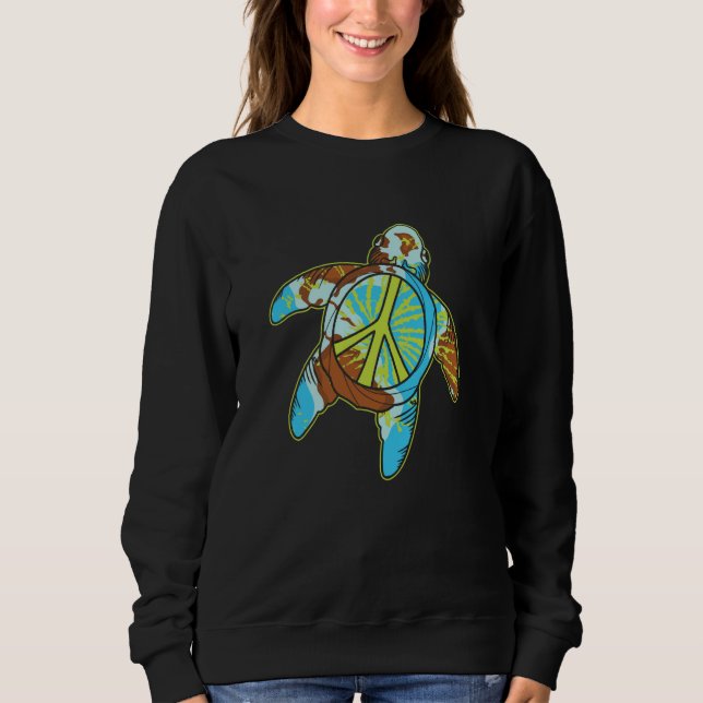 Camiseta Hippie Turtle Earth Day Save Planet Ocean Environm (Frente)